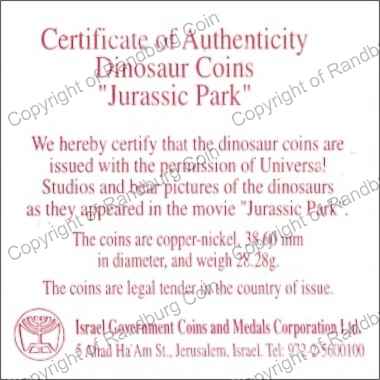 Israel Mint set 1993 97 Dinosaur Coins cert