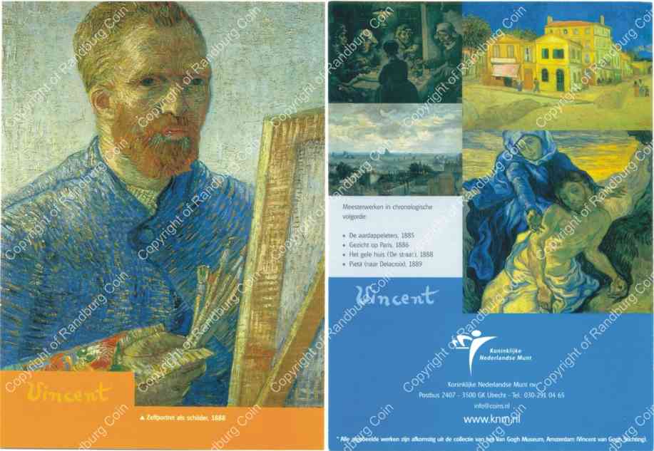 Netherlands 2003 Silver PL 5 Euros Van Gogh card