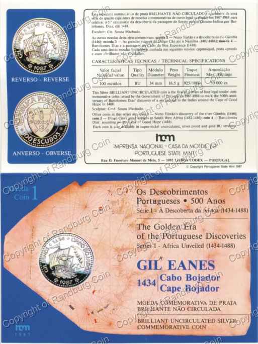 Portugal 1987 Africa Unveiled Cape Bojador Silver 100 Escudos cover