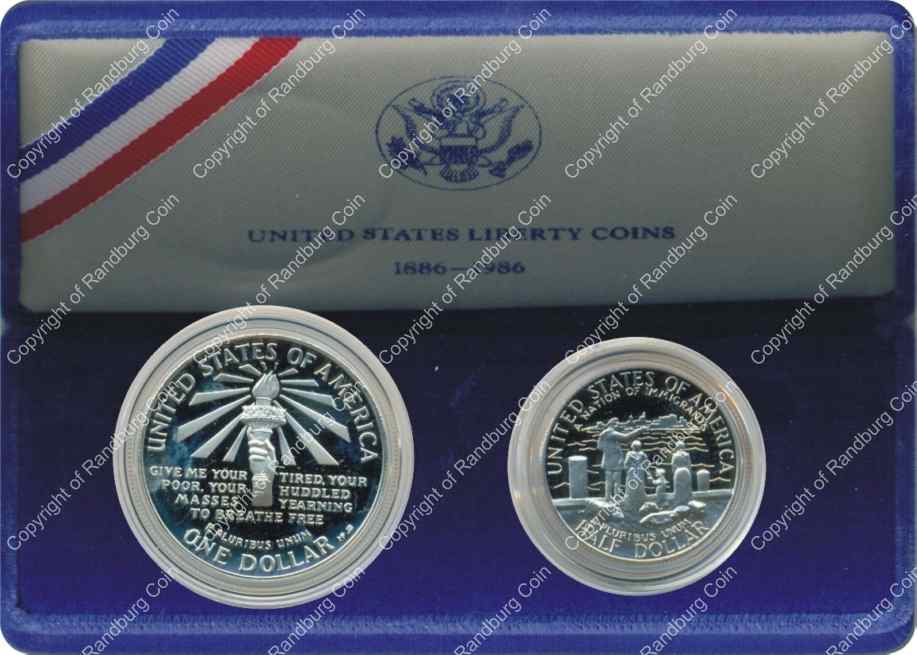 USA 1986 Liberty Half dollar and Silver Dollar box rev
