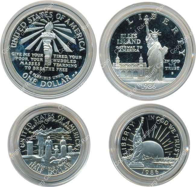 USA 1986 Liberty Half dollar and Silver Dollar coins all