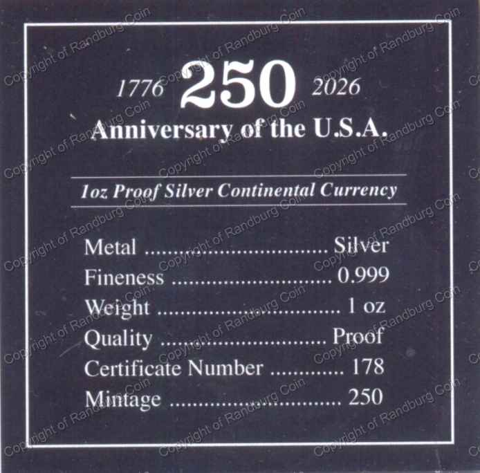USA_2026_Copy_1776_Silver_Continental_Currency_PF_1oz_Cert_rev
